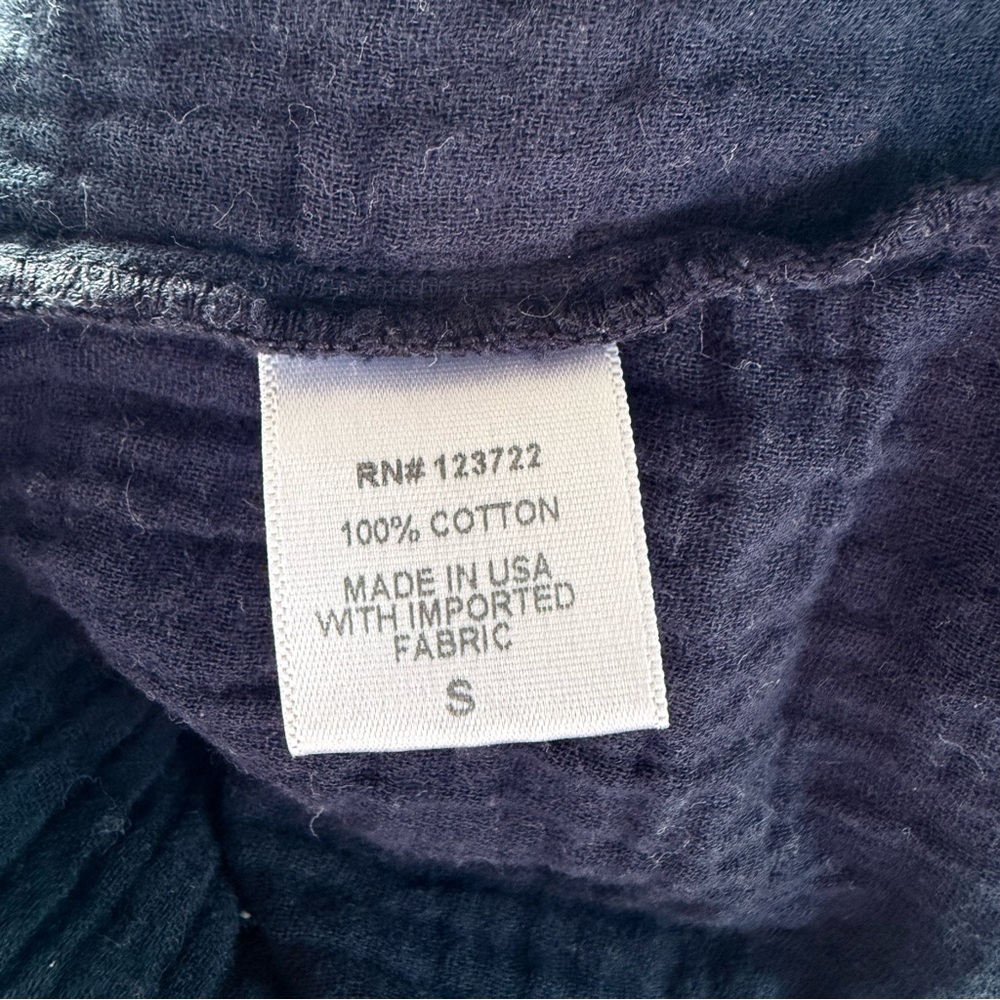 XiRENA Navy Gauze Cotton Crinkle Dress Size Small Boho V-Neck Tiered Midi - Picture 9 of 9